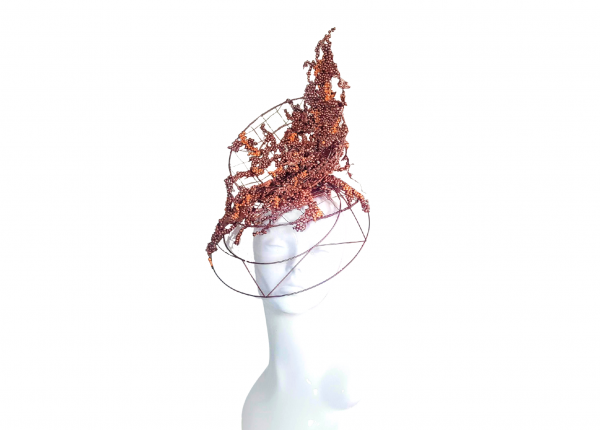 Copper Top Hat on wire frame with detachable transparent visor modelled on a mannequin head