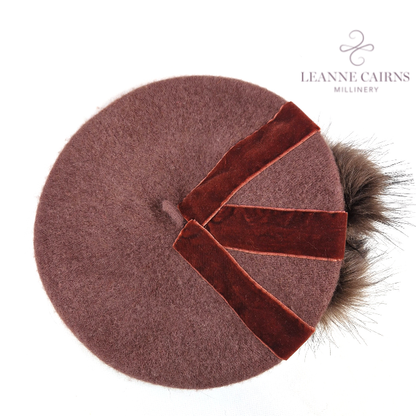 Chocolat Brown Round Wool French Beret style hat flat top view