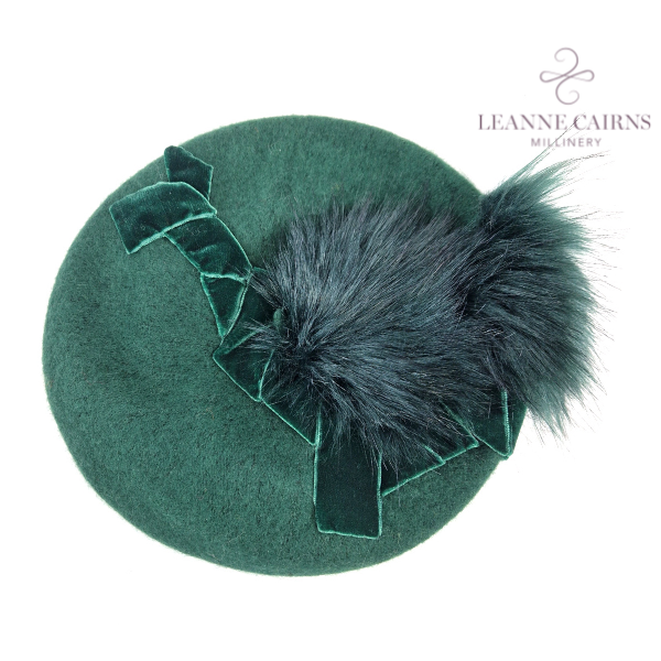 Forrest Green Round Wool French Beret style hat flat top view